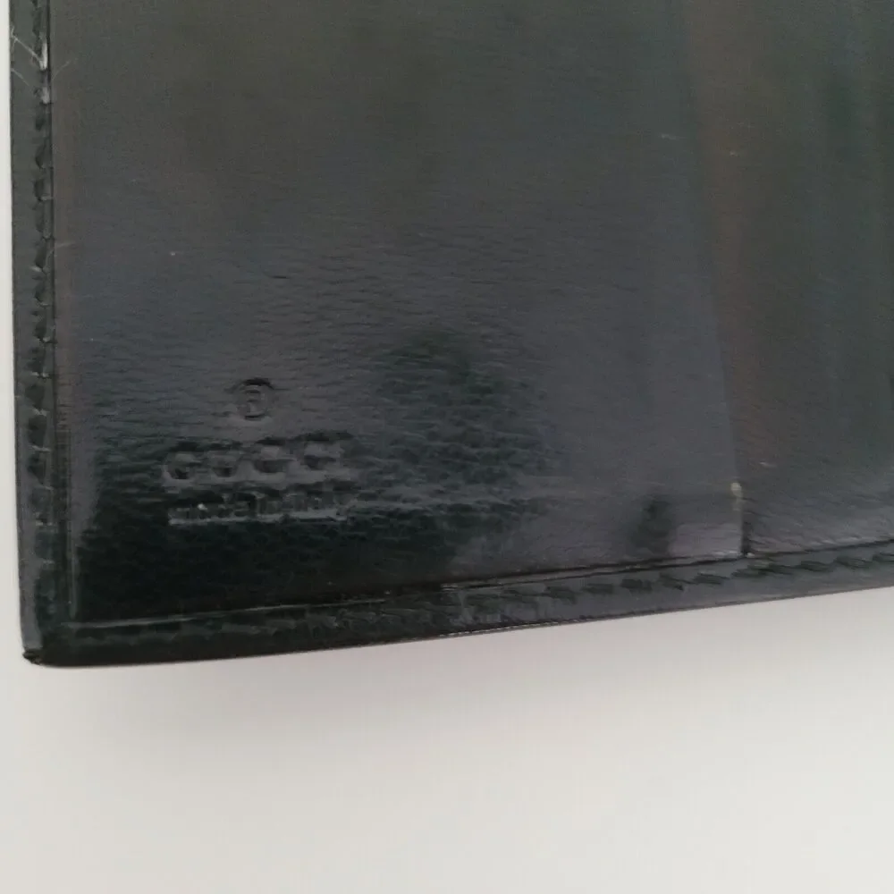 GUCCI Turnlock Leather Card Bill Wallet‎ Medium Monogram Tifold Black Unisex